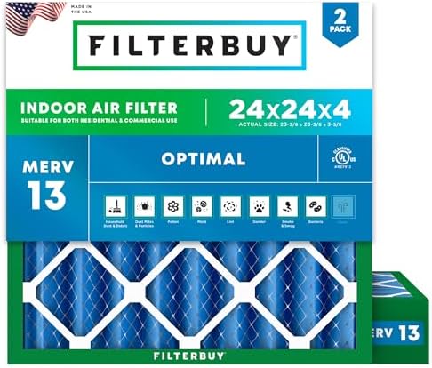 Filterbuy 24x24x4 Air Filter MERV 13 Smoke & Allergy Defense (2-Pack) by Filterbuy