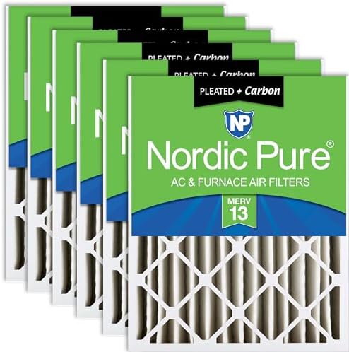 Nordic Pure 20x25x4 Pleated MERV 13 Plus Carbon Air Filters 6 Pack by NordicPure