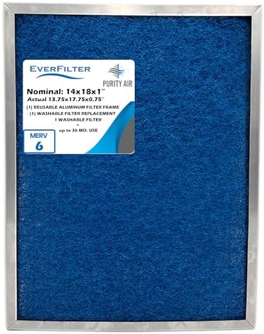 14x18x1 Air Filter (1-Ct) MERV 6 Washable Air Filter Media, AC Furnace Filter, Aluminum Reusable Frame, Reusable & Washable Filter Media (Actual Size: 13.75 x 17.75 x 0.75 Inches) by PurityAir