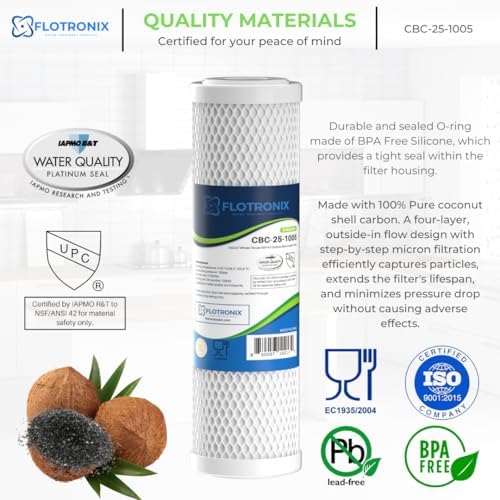 Flotronix 5 Micron 2.5" x 10" Whole House CTO Carbon Sediment Water Filter Cartridge, Compatible with DuPont WFPFC8002, WFPFC9001, SCWH-5, WHCF-WHWC, FXWTC, CBC-10, RO Systems, 4-Pack - Image 3