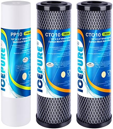 ICEPURE 10" x 2.5" Whole House Water Filter & RO 3-Stage Filter, Sediment & CTO Carbon Block Filters, NSF 42 Certified, Replacement for APEC ROES-50, iSpring RCC7AK, Express Water RO System, 3 Pack by ICEPURE