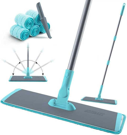 JOYMOOP 18 Inch Dust Mop for Hardwood Floors, Heavy Duty Industrial Wet Dry Mops with Telescopic Handle, Includes 5 Microfiber Mop Pads - Blue-Grey