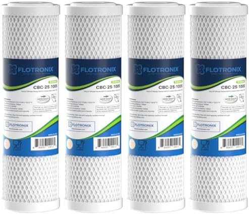 Flotronix 5 Micron 2.5" x 10" Whole House CTO Carbon Sediment Water Filter Cartridge, Compatible with DuPont WFPFC8002, WFPFC9001, SCWH-5, WHCF-WHWC, FXWTC, CBC-10, RO Systems, 4-Pack by VistarWaterTechnologies