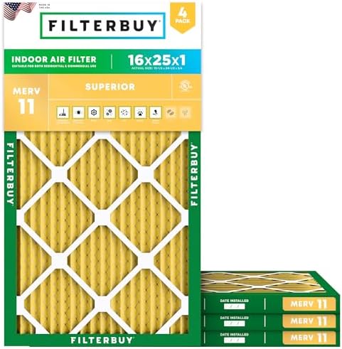 Filterbuy 16x25x1 Air Filter MERV 11 Pet & Allergy Defense (4-Pack) by Filterbuy