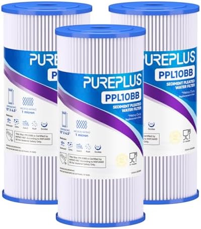 PUREPLUS 1 Micron 10"x4.5" Whole House Pleated Sediment Filter, 3 Pack by PUREPLUS