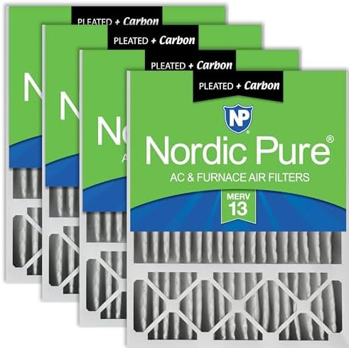 Nordic Pure 20x25x5 Pleated MERV 13 Plus Carbon Air Filters 4 Pack by NordicPure