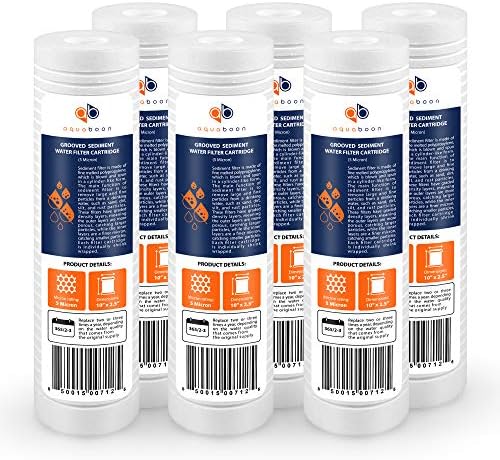 Aquaboon 5 Micron 10 x 2.5 Grooved Sediment Water Filter Cartridge 6-Pack by Aquaboon