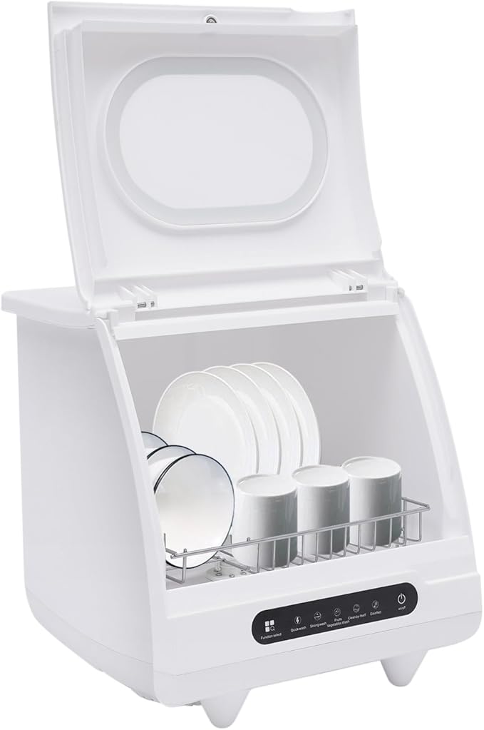 6-Set Countertop Dishwasher - 800w 5-in-1 Compact Tabletop Dishwasher with High-Temp Sterilization (161.6℉), Hot Air Drying & Low Noise (55db) for Home Kitchen (White, 15.6×15.4×16.9in)