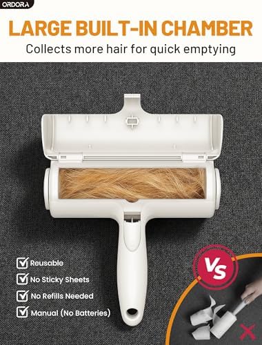 ORDORA Pet Hair Remover Roller, Reusable Lint Roller for Dog and Cat Hair | Portable Pet Hair Roller with Large Fur Bin for Couches, Bedding, Car, Rugs & Furniture, No Refills or Batteries, Pet Homes - Image 6
