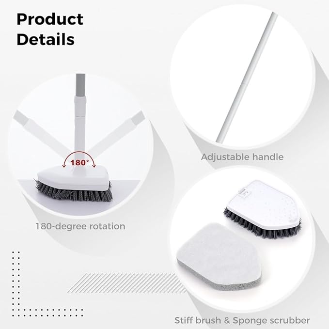 2 In 1 Tub And Tile Scrubber, Bathroom Tile Cleaner, 180-Degree Rotating Scrubber, Extendable Bath Cleaning Scrubber Tool With Long Handle