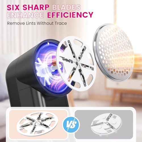 Fabric Shaver, Ziitty Lint Remover for Clothes, Type-C Rechargeable Lint Shaver with LCD Display & 6-Blade, Sweater Shavers to Remove Pilling，Fuzz Remover Fabric Shaver for Clothing and Furniture - Image 3