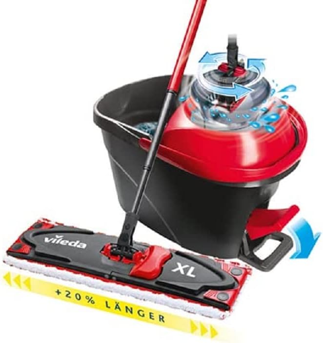 Vileda Ultramax Turbo XL Set, XL Floor Mop with Telescopic Handle for Large Surfaces, Microfibre Mop Cover, Bucket with Spinner, for All Hard Floors, Love It Clean, Eco Packaging