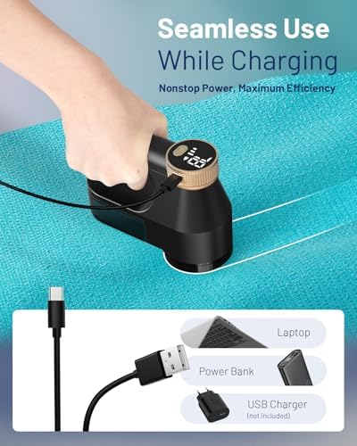 BEAUTURAL Fabric Shaver and Lint Remover, Rechargeable Sweater Defuzzer | LED Display, 3-Speed Settings, 6 Leaf Blades, Portable Pilling Remover for Clothes, Furniture, Blankets - Image 5