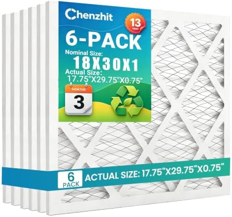 (6 Pack) 18x30x1 Air Filter, MPR 1900 & FPR 10, MERV 13 Pleated Air Filter (Actual Size:17 3/4x29 3/4x3/4 inch) by Chenzhit