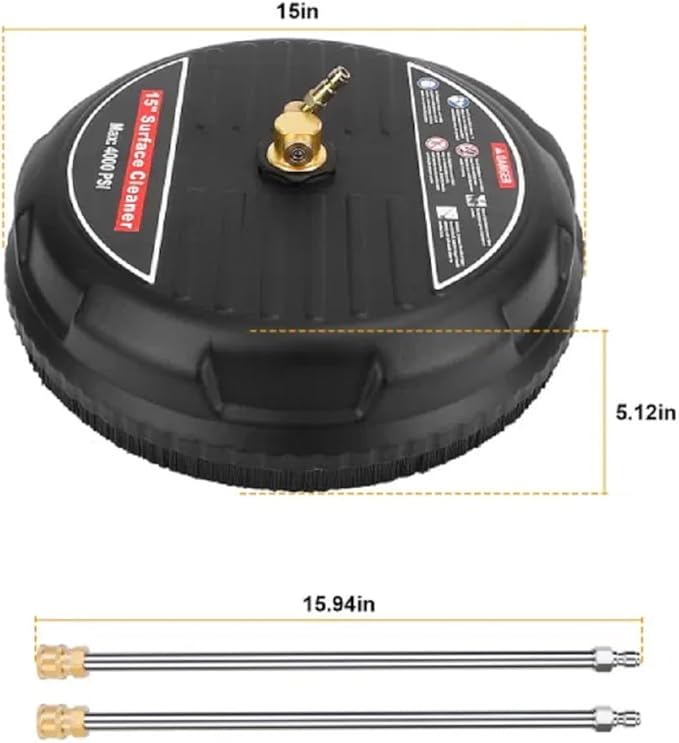 Stainless Stee Power Washer Broom,15in 4000PSI, Disc Surface Cleaner for Driveways and Decks,Heavy Duty Brass and Stainless Steel Construction,Wide Application,Quick Connect, Power Washer Accessories