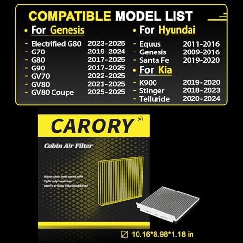 CARORY Cabin Air Filter w/Activated Carbon for Kia Telluride 2020-2023, Hyundai Santa Fe 2019-2020, Genesis GV70 2022-2025, GV80 2021-2025, G70 2019-2023, G80 2017-2025, and More, CF735 - Image 3