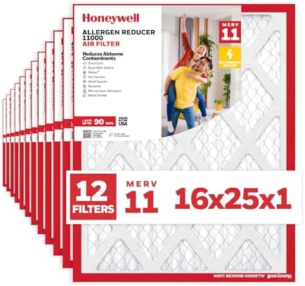 Honeywell 16x25x1 MERV 11 Allergen Reducer 11000 Electrostatic Pleated HVAC AC Furnace Air Filter (12-Pack) | Replacement Filter for Home Use | Made in USA by HoneywellAirComfort