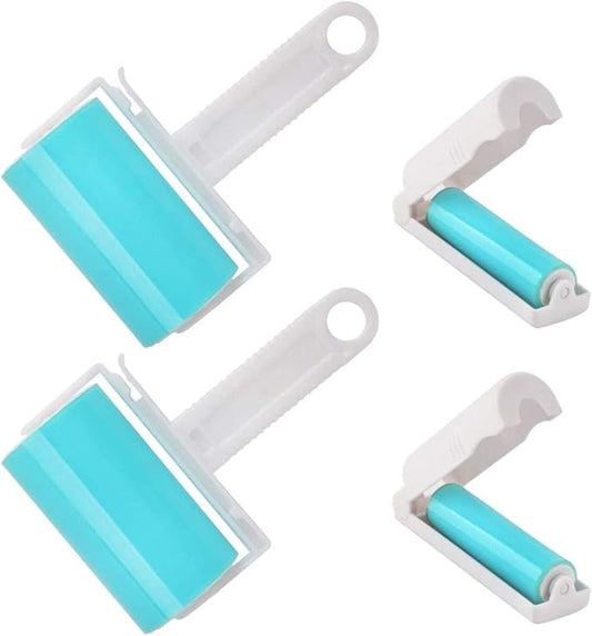 NUOBUT Reusable Sticky Lint Roller, 2 Large & 2 Mini, 4 Pack | Washable Pet Hair Remover for Clothes, Travel and Home, Sticky Surface Removes Lint and Dust, with Protective Cover by NUOBUT