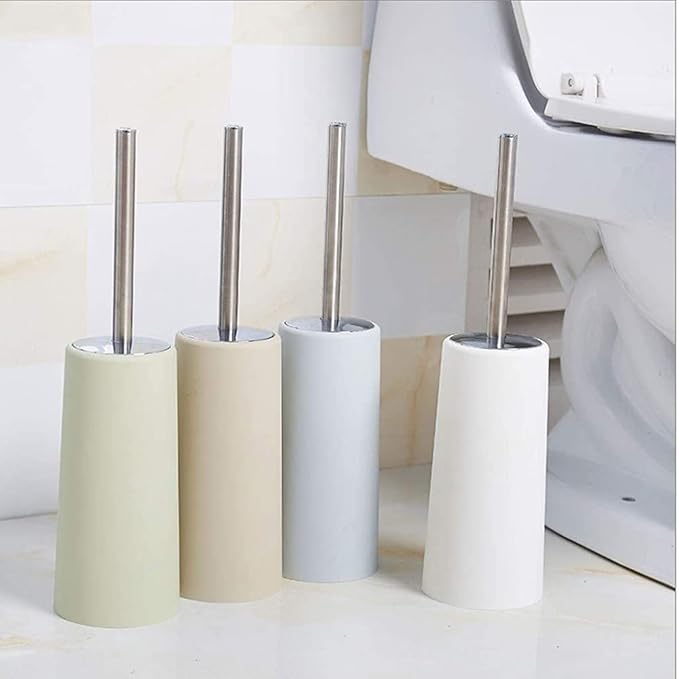 qiuqiu Creative Toilet Brush and Holder Set with Base - Toilet Bathroom Cleaning Brush - Household Toilet Soft Brush - Beige