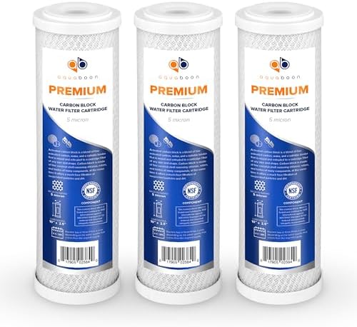 Aquaboon Premium 5 Micron Carbon Block Water Filter 10" x 2.5" – 3-Pack CTO Whole House Filters for Countertop & Under Sink Systems, Compatible with FXWTC by Aquaboon