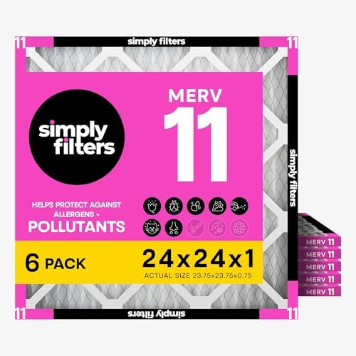 Simply 24x24x1 Air Filter, Merv 11, 6 Pack, For Home AC Furnace & HVAC (Actual Size: 23.75"x23.75"x0.75") DUST, Pet, & Allergy Control by SimplyFilters