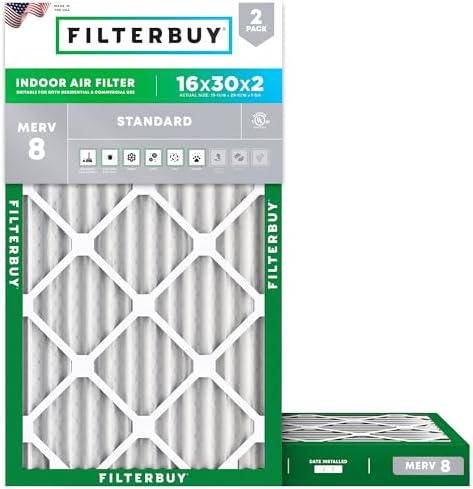 Filterbuy 16x30x2 Air Filter MERV 8 Dust & Allergy Defense (2-Pack) by Filterbuy