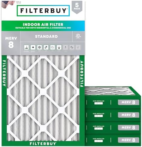 Filterbuy 14x25x2 Air Filter MERV 8 Dust & Allergy Defense (5-Pack) by Filterbuy