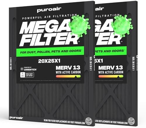 PuroAir MegaFilter 20x25x1 Air Filter MERV 13 HVAC Furnace Filter (2-Pack) by PuroAir