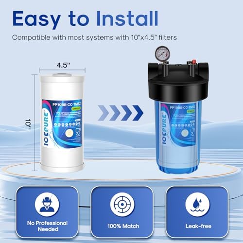 ICEPURE 5 Micron 10" x 4.5" Whole House Sediment and Iron Manganese Resin Water Filter Compatible with GE FXHTC, GXWH40L, RFC-BBSA W50PEHD Whirlpool WHKF-GD25BB GXWH35F GNWH38S Dupont WFHD13001, 3PACK - Image 2