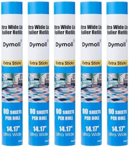 Dymoll 14.17" Lint Roller Refills, Extreme Sticky Large Surface Lint Roller for Cleaning Pet Hair, Wall, Dust, Carpets, Floor, Clothing, Car, 4 Rollers Total 360 Sheets by DYMOLL