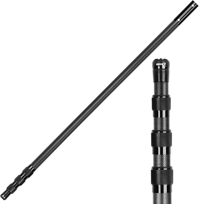 DOBEN Carbon Fiber Pool Pole, 12 Foot Telescoping Swimming Pool Cleaning Pole, Telescopic Pool Poles 3.7 to 12 FT, Professional Poles for Skimmer Net, Brush, Vacuum Head 12FT Black