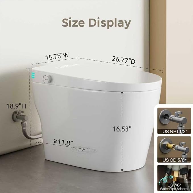 Smart Toilet with Bidet Built In, One Piece Bidet Toilet with 1.28 GPF Auto Dual Flush,Foot Sensor, Modern Elongated Tankless Toilet with Foam Shield,Heated Seat,Warm Water,Air Dry,LED Display