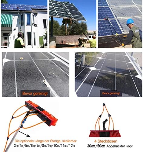 Glass Cleaning Brush Home Water Fed Telescopic Pole Kit Solar Panel Brush Rotating for Photovoltaic Panel，10m Telescopic Window Cleaning Pole with Extendable Solar Panel Brush Easy Installat