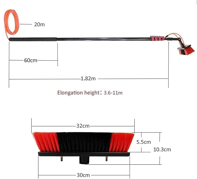 Window Cleaning Poles Photovoltaic Panel Cleaning, 3.6-11M Water Fed Telescopic Brush, Window Clean, Extendable Cleaner Conservatory Roof Cleaning Tools,20ft/6m-1