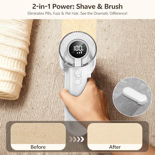 Rechargeable Fabric Shaver, 2-in-1 Lint Remover with 6-Blade | For sweaters, blankets, coats and cloth upholstery, with 200ml container, LED display, USB-C charging and 3 speeds - Image 3