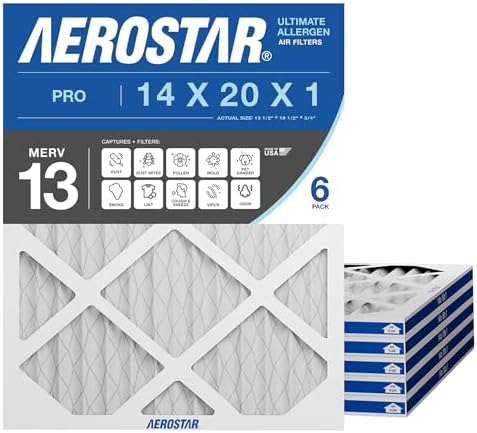 Aerostar Air Filter 14x20x1 MERV 13 AC Filter, HVAC, Furnace Filter, 6 Pack by AirFiltersDelivered