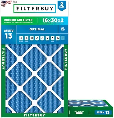 Filterbuy 16x30x2 Air Filter MERV 13 Smoke & Allergy Defense (2-Pack) by Filterbuy