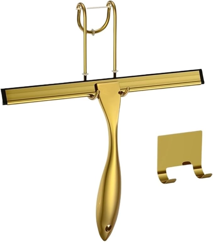 Window Squeegee 10'' 14 inch Bath Cleaner Squeegee Golden Color with Hooks Door Glass Mirror Car Cleaning Tool for Shower Glass(Size Small 10inch)