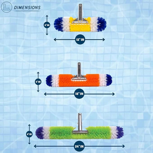 Poolzilla Pool Brush [3 Pack] - 360 Degree Bristles, with 12 Inch, 18 Inch, and 24 Inch for Outdoor and Indoor Swimming Pools, Spas, & Hot Tubs