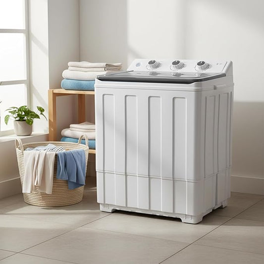 14 lbs Portable Dual Tub Washing Machine with 9.5 lbs Wash Capacity and 4.5 lbs Spin Capacity, Perfect for Small Spaces & Dorms, Grey