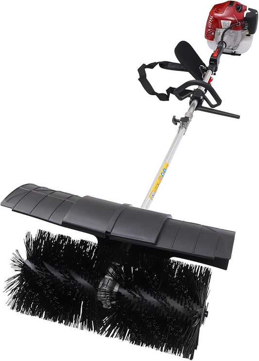 52cc 2-Stroke Gas Power Hand Held Sweeper Broom Driveway Turf Artificial Grass Power Broom Air-Cooled Driveway Cleaning Tools Broom Sweeper Cordless with Extra Hand Puller & Air Filter