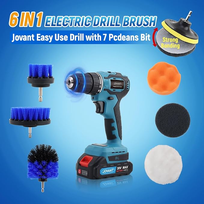 Cordless Power Drill Cleaning Tools Electric Spin Scrubber Extra Large Brush 1500 RPM High Power Electric Scrubber for Cleaning Adjustable Extension Handle, for Tub/Tile/Floor/Car (7Brushes)