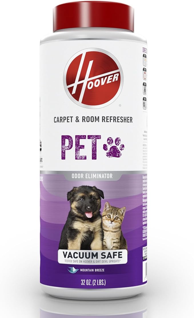 Hoover Pet Carpet and Room Refresher, 32 oz, Carpet Powder, Pet Odor Remover, Mountain Breeze Scent, Vacuum Cleaner Safe, For Use on Carpets, Rugs, Couches & More, For Home Use