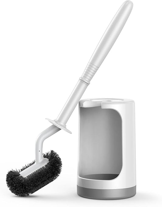 HAMITOR Toilet Bowl Brush Holder Set: Curved Design with Holder for Deep Cleaning Under Rim - Compact Hidden Scrubber for Small Space - Modern RV Bathroom Accessories - 2 Pack