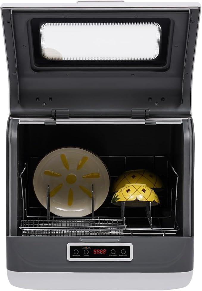 110V 800W Countertop Dishwasher w/360°Spray, 3 Wash Programs Portable Dishwasher w/Strong Air-Dry System, Automatic Dishwasher for Kitchen, Office, RV, 12-20 Tablewares (17.72 * 15.75 * 17.3in-white)