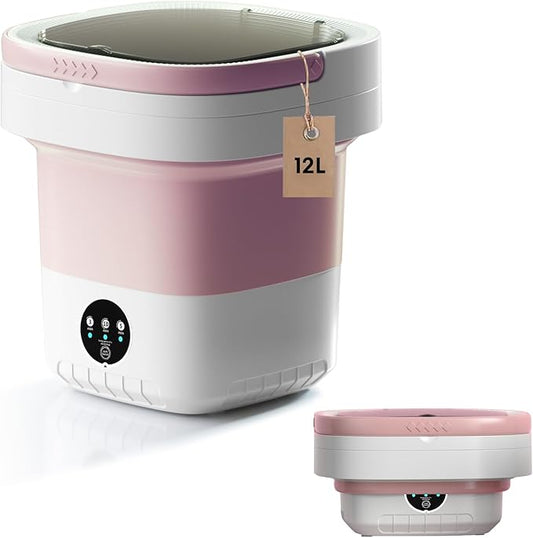 Portable Washing Machine, 7L/12L Upgraded Mini Washing Machine, Suitable for Small Clothes, Foldable Laundry Machine, Ideal for Dorm, Home, Hotel, Camping and Travel (Pink, 12L)