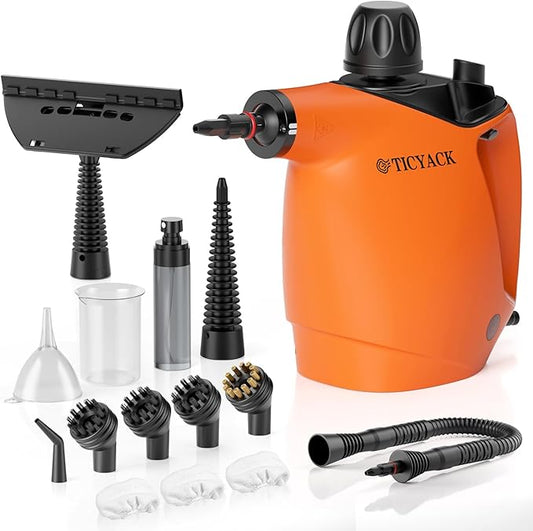 Handheld Steam Cleaner, Steam Cleaner with 16 PCS Accessory & Safety Lock, 500ML Capacity, Multi-Surface Deep Cleaning for Home, Car, Bathroom, Grout, Floor, Window (Orange)