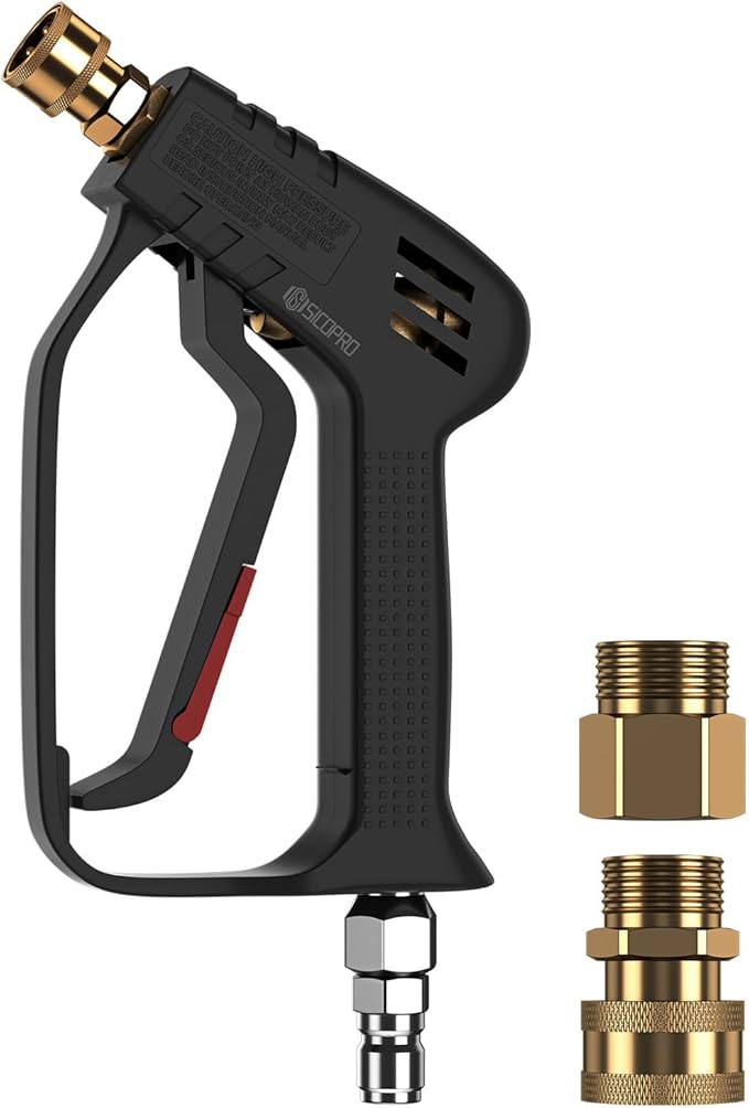 SICOPRO Short Pressure Washer Gun, Power Washer Gun for Car Wash Foam Gun, Stubby Pressure Washer Gun with 3/8" Male Plug And 1/4” Quick Connector Coupler, Anti-Tangle Design