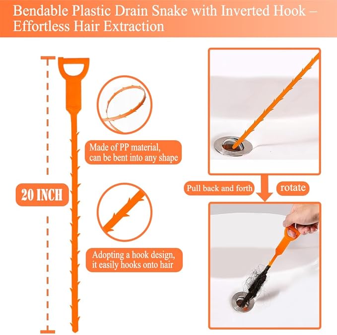 Drain Snake Auger 33 Feet, Plumbing Snake Drain Hair Clog Removal Tool, Heavy Duty Toilet Snake Auger, Sink Unclogger Drain Cleaner Tool for Bathroom Kitchen Tub Shower Drain Clog Remover with Gloves