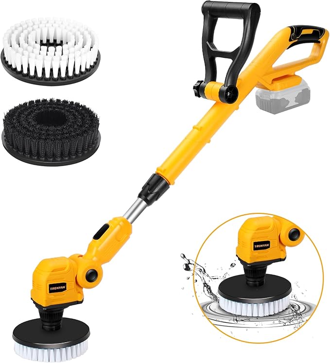 Cordless Power Scrubber Compatible with Dewalt 20V MAX Battery (Tool Only), Brushless Floor Cleaner with Extension Handle, 4 Brush Heads for Floor, Bathroom, Kitchen, Car Cleaning(No Battery)
